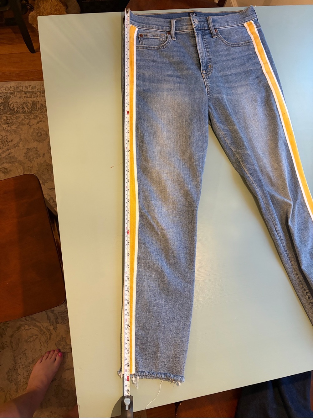 GAP Blue Ankle Jeans with Yellow Side Stripe - Picture 9 of 10